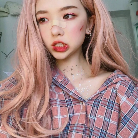Wavy Fluffy Pink Wig Long Curly  length main image 5